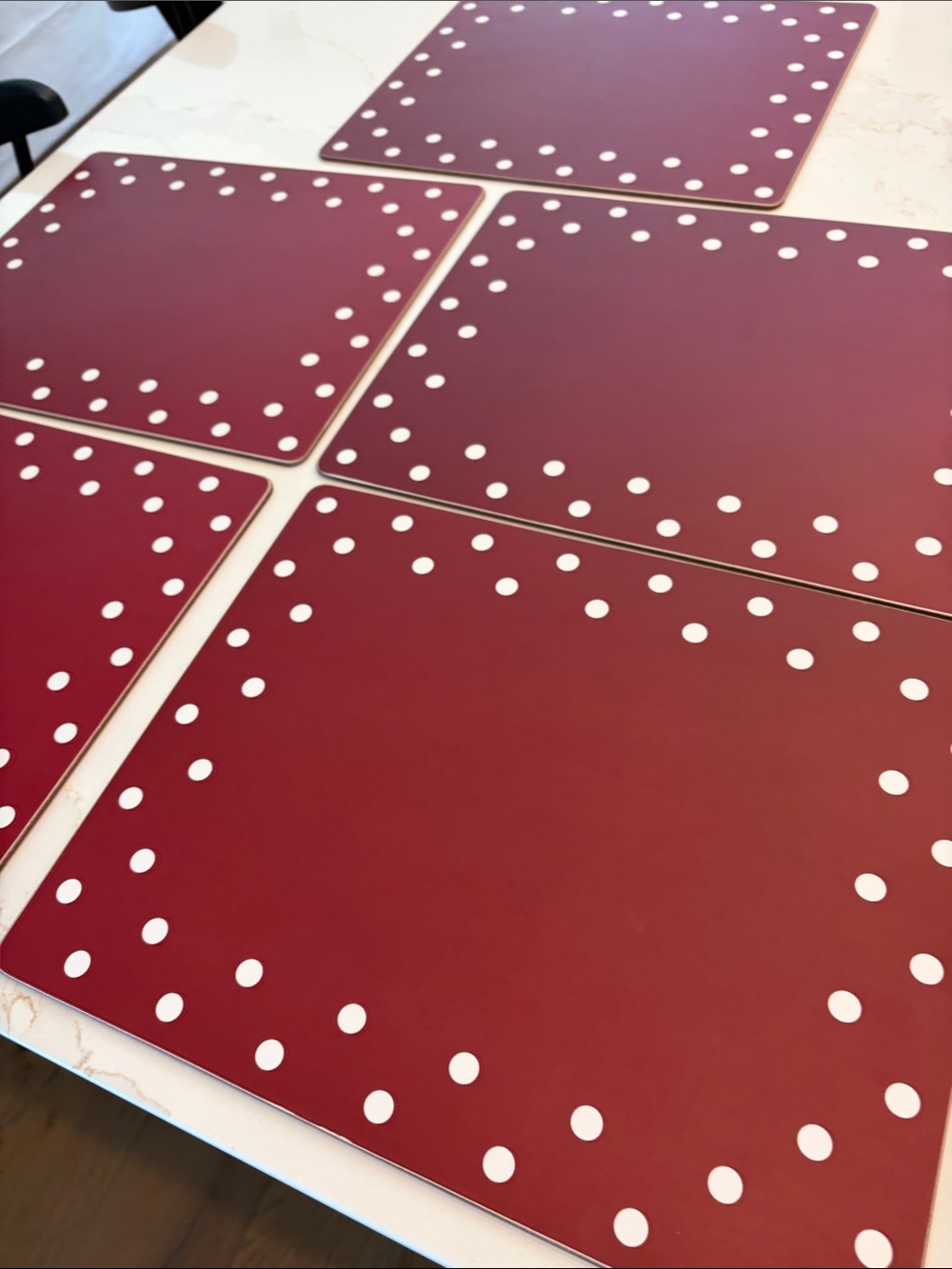 Pottery Barn Red Cork Board Placemats with White Polka Dots, set of 5